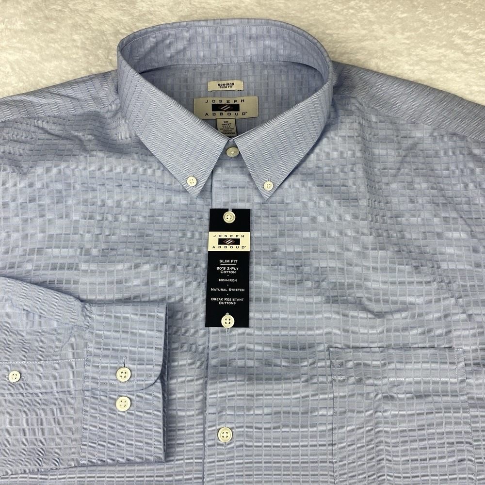 Joseph Abboud Dress Shirt Mens 20-36/37 Tall Blue Geo Slim Fit No Iron NWT!